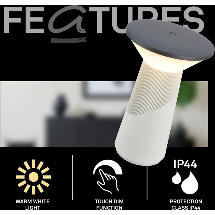 BRILONER - Pilia LED Tischlampe kabellos IP44 mit Touch, dimmbar, warmweißes Licht, Tischlampe Akku, Nachttischlampe, Leselampe, LED Lampe, German Design Award Winner 2026, 15x24 cm, Grau-Anthrazit – Bild 3