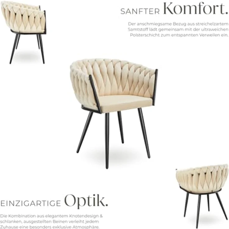tectake Esszimmerstuhl Astano (6er Set, 6 St), gepolstert, mit Samtbezug, Knotendesign – Bild 5