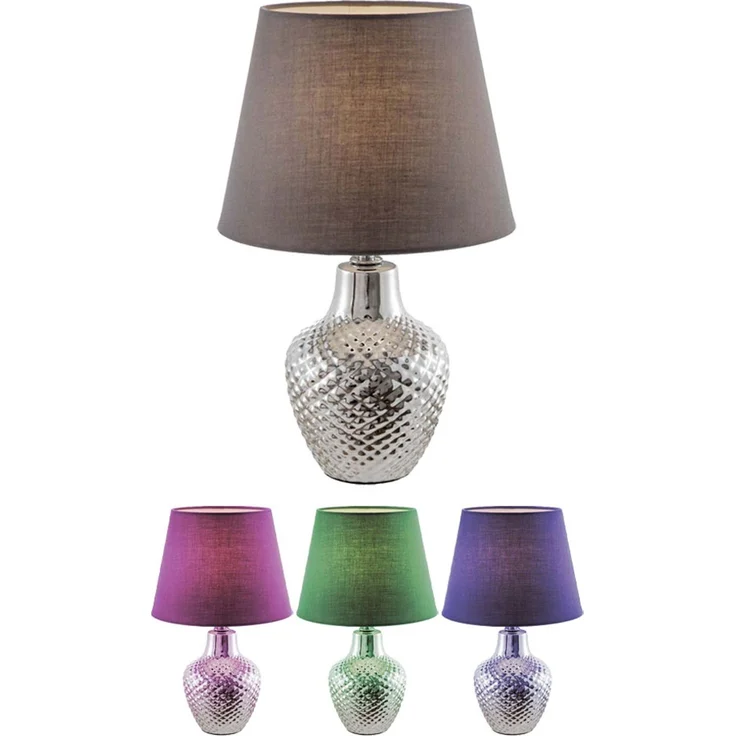 RGB LED Tischleuchte, Textil, braun, Chrom, E14, H 32cm – Bild 1