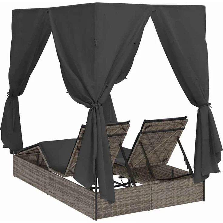 vidaXL Doppelte Sonnenliege Grau Poly-Rattan 3376129 – Bild 7