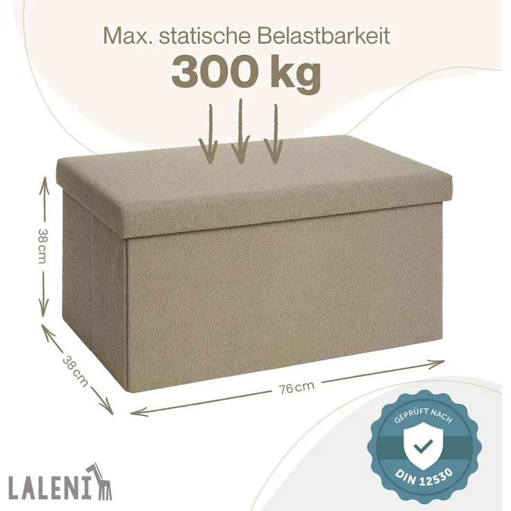 Laleni Sitztruhe Sitzbank mit Stauraum aus robustem Boucle-Stoff, Bequemer Hocker mit Stauraum - Aufbewahrungsboxen – Bild 3