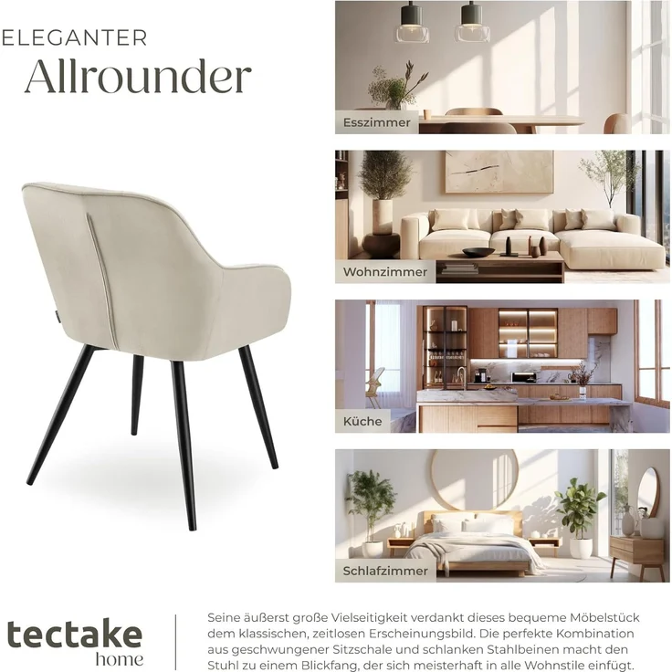 tectake Esszimmerstuhl Marilyn (1er Set, 1 St), gepolstert, in Samtoptik, gesteppt – Bild 8