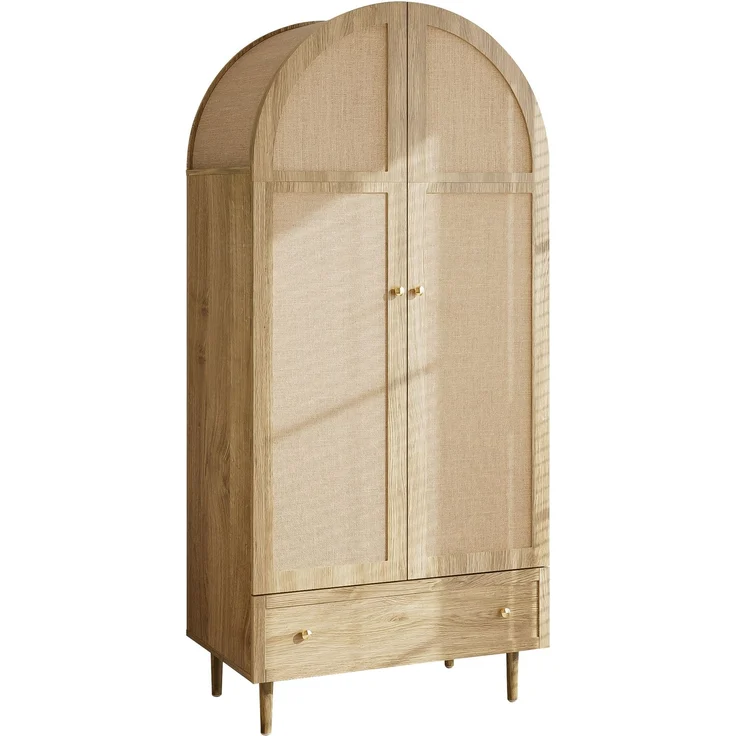 DESVIAE Garderobenschrank mit Stofftüren und Schubladen 79x175x50 cm MDF Eichenoptik – Bild 8