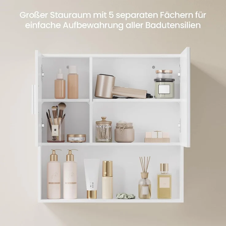 EUGAD Spiegelschrank (1-St) mit Tür, 5 Fächern, aus E1-MDF, Weiß, 54 x 55 x 15 cm – Bild 6