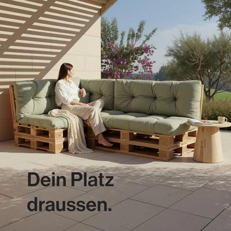 Palettenkissen Set Wetterfest – Sitzkissen für Europaletten – Palettenpolster, gefüllt mit granuliertem Poulirette-Schaum – Inkl. 3x Sitzkissen 120x80 +Rückenlehne 120x40 sowie 60x40 & 40x40 – Bild 5