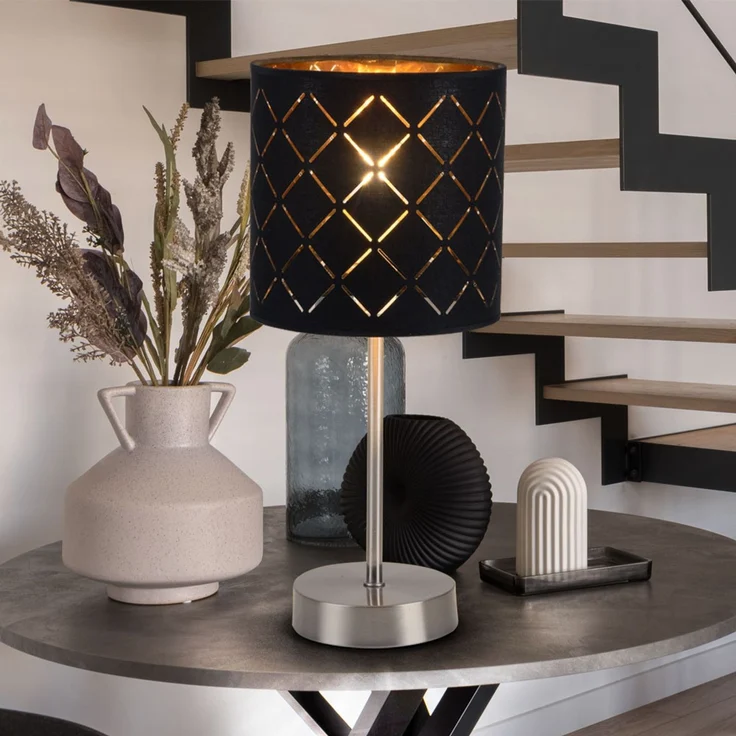 LED Tischlampe, Textil, schwarz, H 35 cm – Bild 9