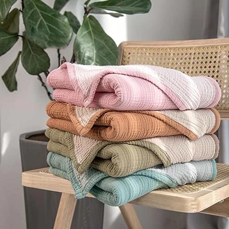 Lulu moon Musselin-Babydecke – Baumwoll-Steppdecke für Kleinkinder – wendbare Kinderbettdecke für Babys, Jungen und Mädchen, 120x120 cm (Olive) – Bild 8