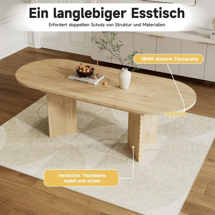 Esstisch ausziehbar 180cm×90cm×75cm in Eiche-Optik – moderner MDF-Esstisch mit abgerundeten Ecken – Bild 5