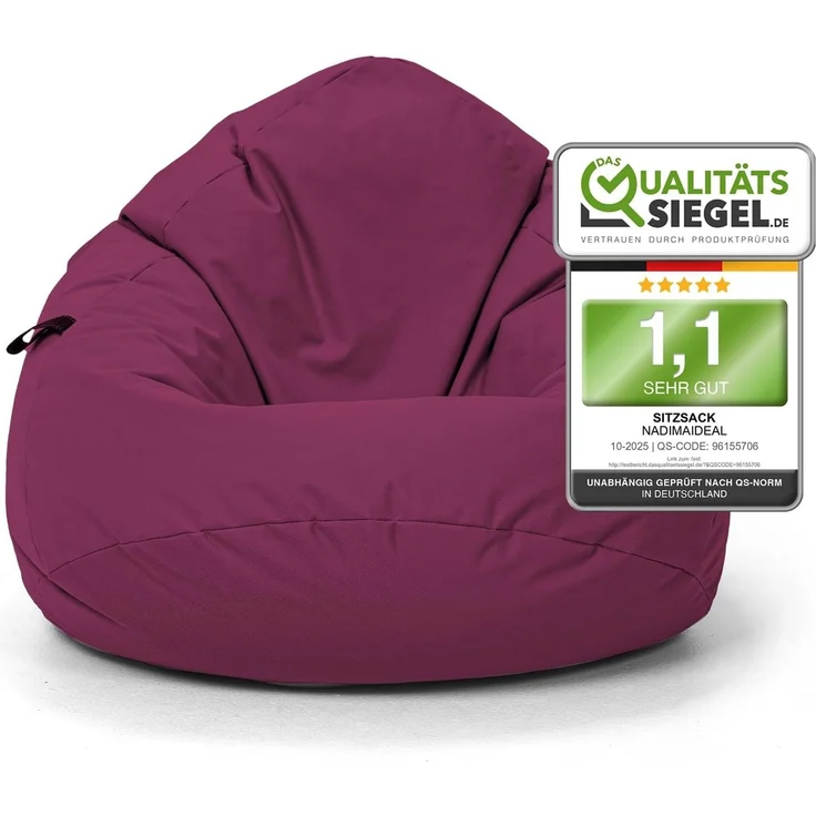 Nadimaideal Sitzsack Tropfenform Kastanie | Bodenkissen für Kinder & Erwachsene | Indoor & Outdoor | Gaming Sitzsack - Sitzkissen - Beanbag | Füllung EPS Perlen (Weinrot, XXL-Durchmesser 88 cm) – Bild 1