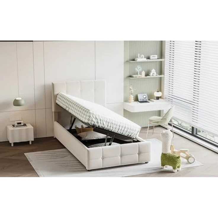 Odikalo Polsterbett Kinderbett Boxbett Stauraumbett Höhenverstellbares Kopfteil 90x200cm – Bild 6
