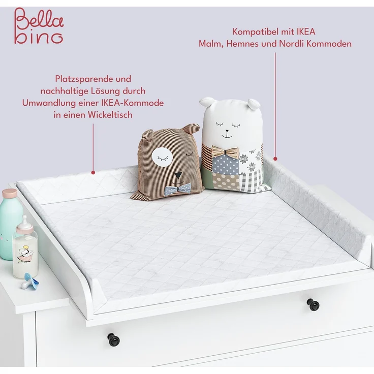 Bellabino 'Oti' Wickelaufsatz für IKEA Kommode Malm, Hemnes, Nordli, weiß, 10 x 74 x 80 cm – Bild 4