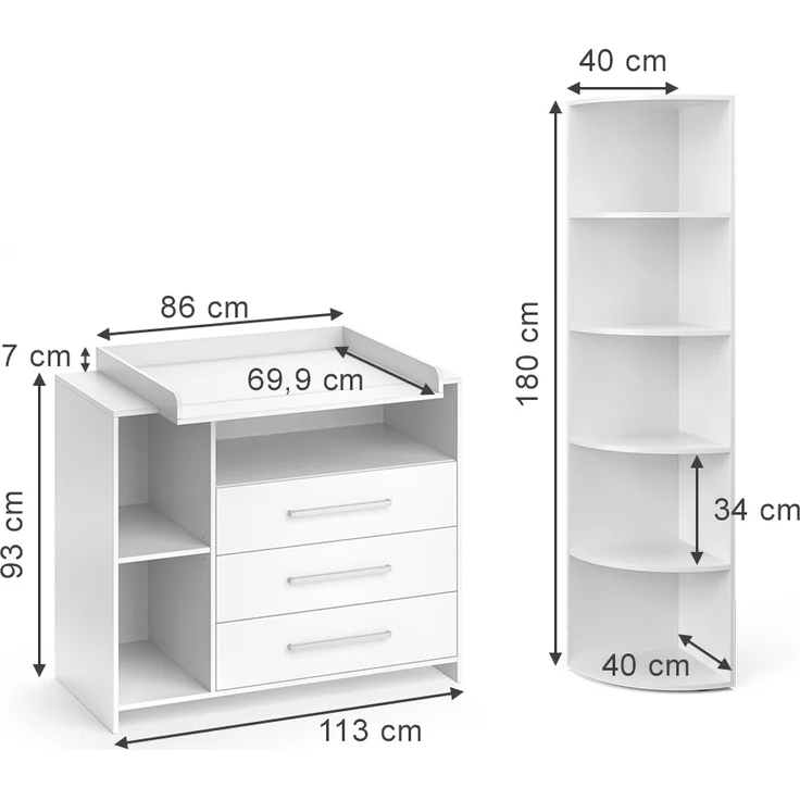 Kinderzimmer-Set Oskar Weiß 2 Teile, mit Wickelkommode und Spielzeugregal Vicco – Bild 3