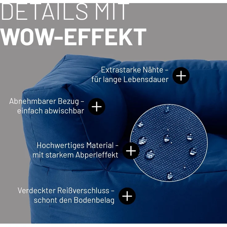 Lumaland Sitzsack-Sofa, Polyester, Sessel, Dunkelblau, 70 x 72 x 96 cm – Bild 5