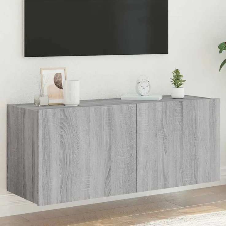 TV-Wandschrank, Fernsehschrank mit LED-Leuchten Grau Sonoma 100x35x41 cm