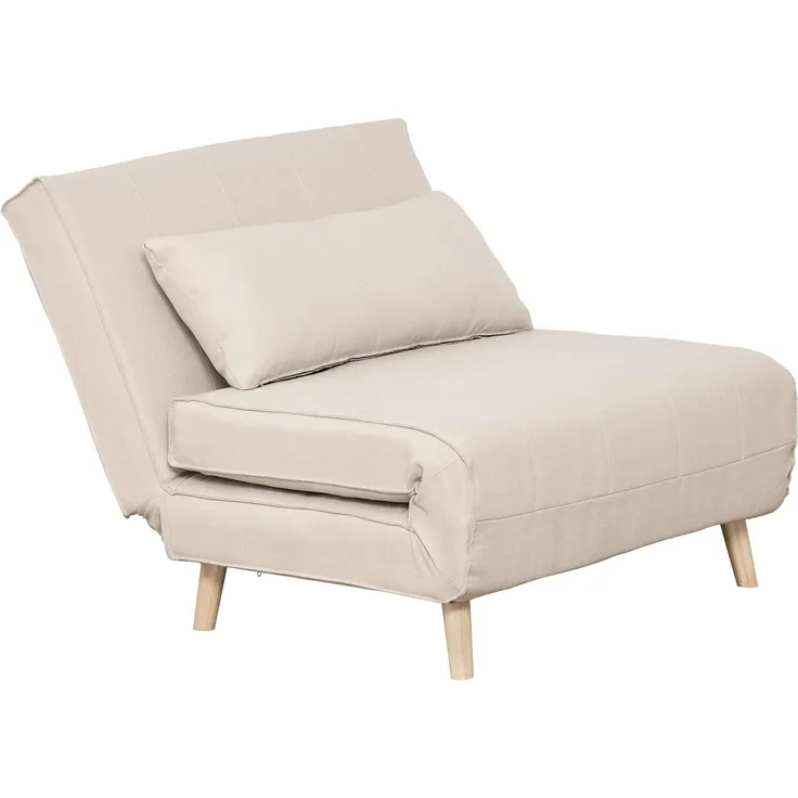 HOMCOM Relaxsessel mit Bettfunktion, verstellbare Rückenlehne, Leinenimitat, Tannenholz, Cremeweiß, 94 x 78 x 80 cm