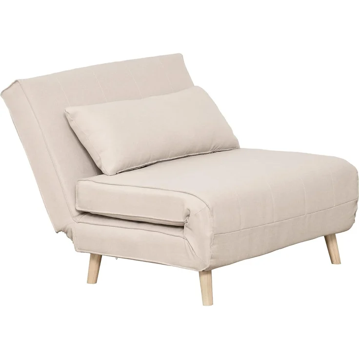 HOMCOM Relaxsessel mit Bettfunktion, verstellbare Rückenlehne, Leinenimitat, Tannenholz, Cremeweiß, 94 x 78 x 80 cm – Bild 1