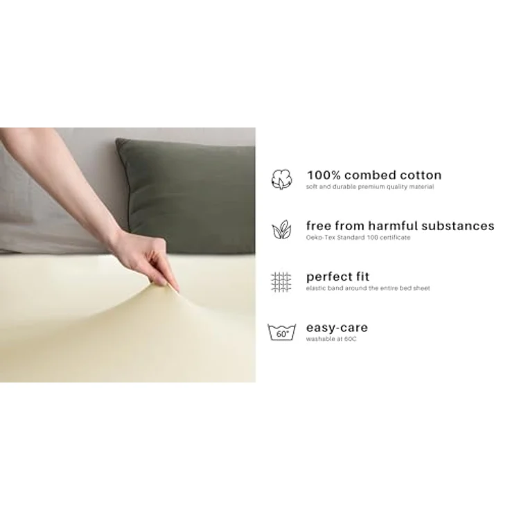 DecoKing Spannbettlaken 120x200 140x200 cm 100% gekämmte Baumwolle Creme Spannbetttücher Jersey Boxspringbett Amber 120x200 140x200 – Bild 6