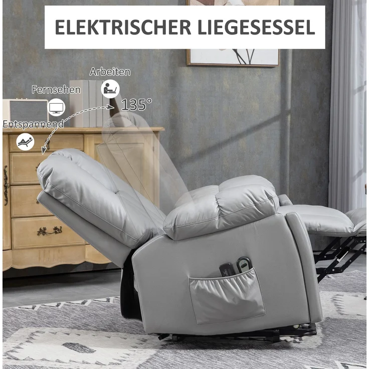 DESVIAE Sessel mit Aufstehhilfe und Massage 94x106x96 cm Metall Dunkelgrau – Bild 8