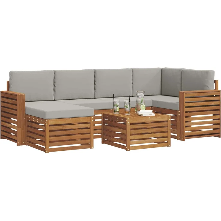 vidaXL Outdoor-Sofagarnitur 7 stk. 5-Sitzer Natur und Hellgrau 3375136 – Bild 3