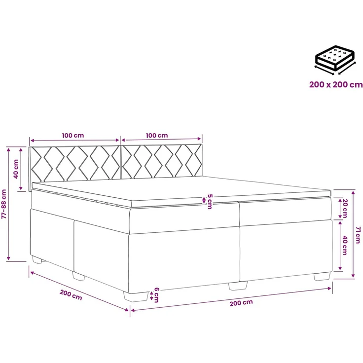 vidaXL Boxspringbett mit Matratze mit Kopfteil Blau 200 x 200 cm Stoff 3450571 – Bild 11