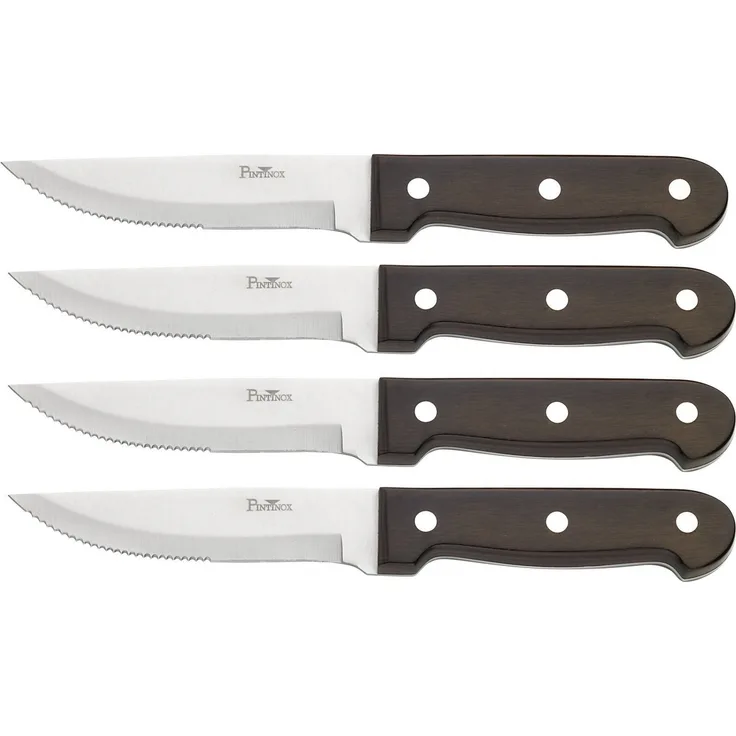 PINTINOX Steakmesser P.Wood (4 Stück), aus rostfreiem Stahl, Griff aus Pakkaholz, Klinge 12,3 cm