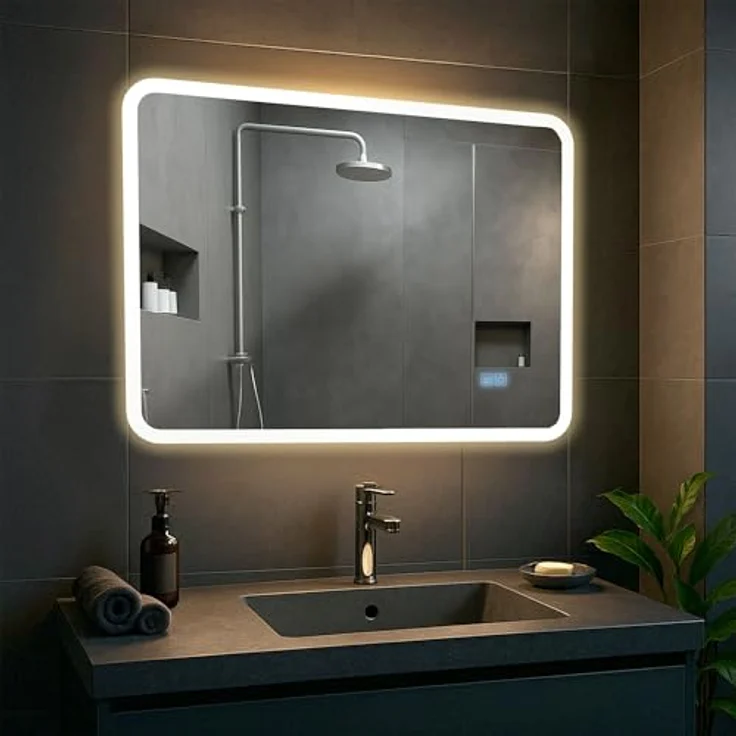 CLP Badspiegel Jericho Bluetooth-Lautsprecher Anti-Beschlag LED-Beleuchtung dimmbar,60x80 cm – Bild 4