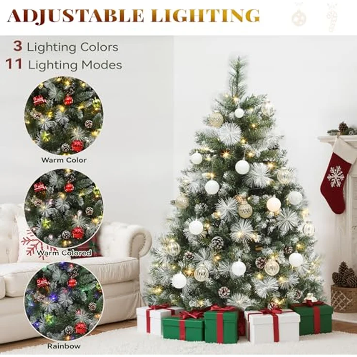 YITAHOME 140cm künstlicher Weihnachtsbaum »Scotch Pine« mit Fernbedienung – vorgeleuchteter Baum mit Zapfen, Nadeln und warmweißer/mehrfarbiger LED-Farbwechselbeleuchtung für Wohnzimmer & Büro – Bild 8