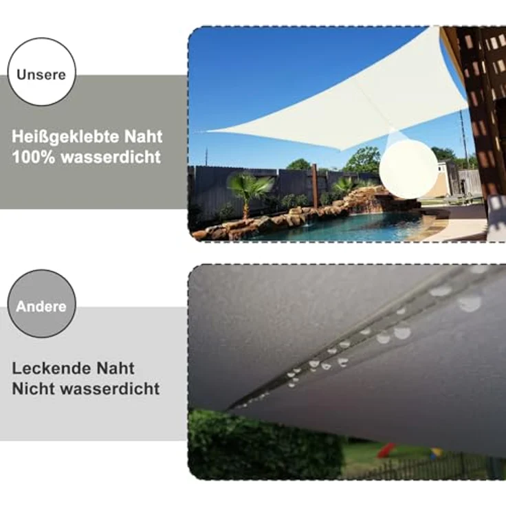 SUNNY GUARD Sonnensegel Wasserdicht 3x3m Rechteckig Sonnenschutz Wetterschutz Segel Baldachin UV Schutz für Balkon Terrasse Garten, Dunkler Creme – Bild 4