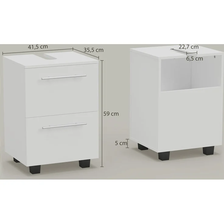 Badezimmerschrank, Waschbecken-Kommode mit Schublade, kompakt, Spanplatte, Weiß--Weiß--59x35.5x41.5cm--YOUDENOVA – Bild 5