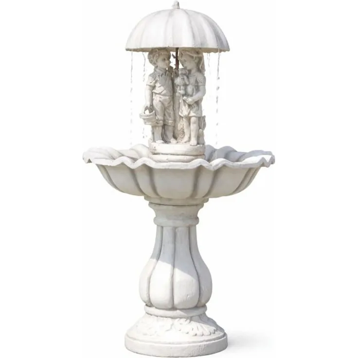 Casa Padrino Barock Springbrunnen Weiß Ø 79 x H. 138 cm - Nostalgischer Gartenbrunnen