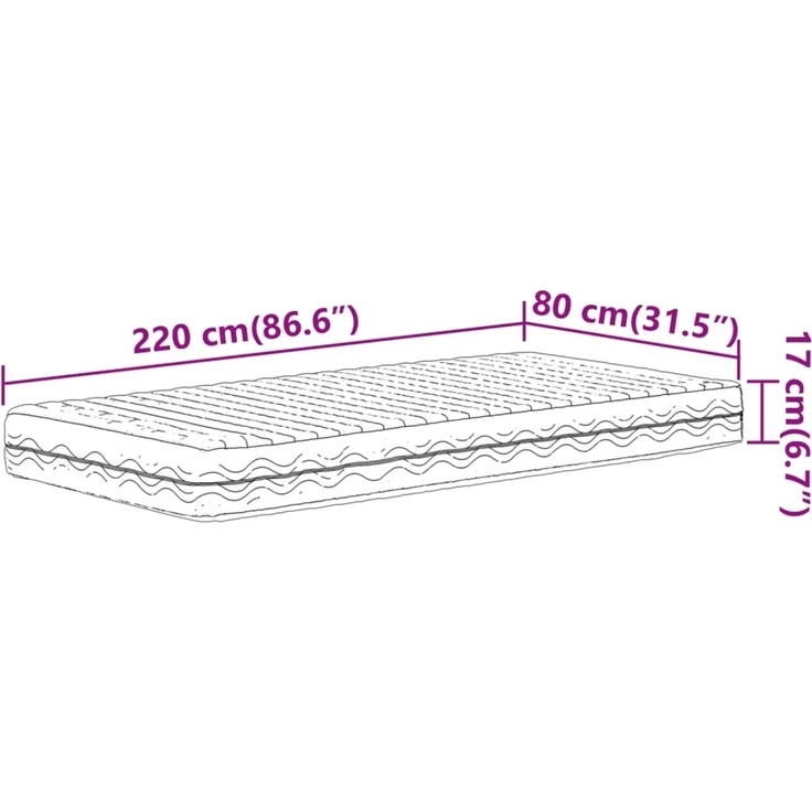 vidaXL Schaumstoffmatratze Weiß 80x220 cm Härtegrad H2 H3 4016638 – Bild 9