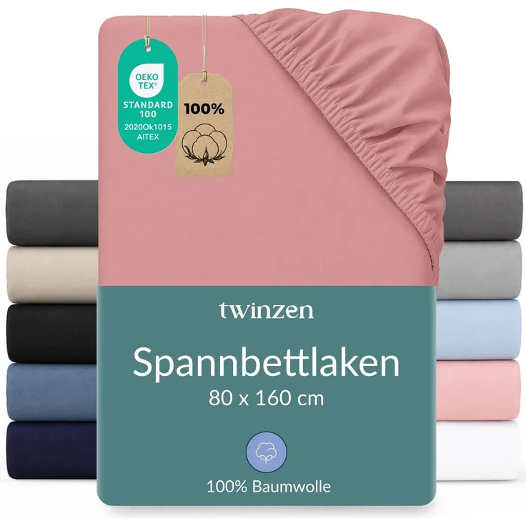 Twinzen Spannbettlaken Baumwoll-Jersey 80x160 Rosa Steghöhe 15 cm