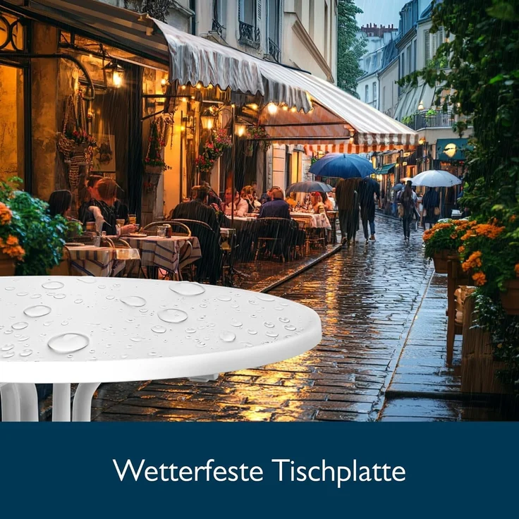 Beautissu Bistrotisch Outdoor Rund Ø 80 cm Wasserfest – Beistelltisch Balkontisch Wetterfest Gartentisch Rund Klappbar 70 cm hoch – Campingtisch Partytisch Esstisch Gastro – Weiß Bistroni – Bild 5