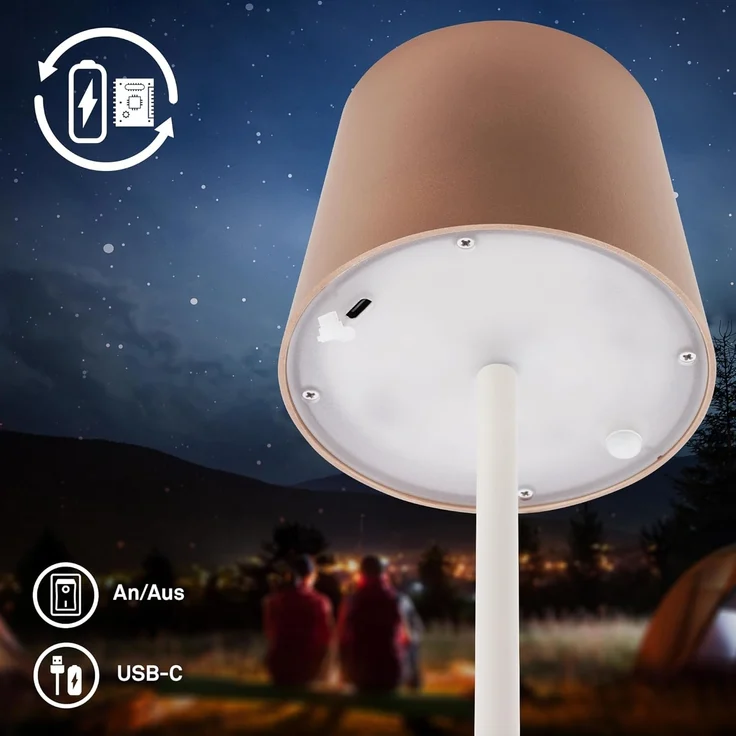 BRILONER - LED Tischlampe kabellos IP44 mit Touch, dimmbar, Akku & Lichtquelle tauschbar, Nachttischlampe, Leselampe, LED Lampe, Campinglampe, Tischleuchte, Akkulampe, Outdoor, 11x34,5 cm, Coffee – Bild 7