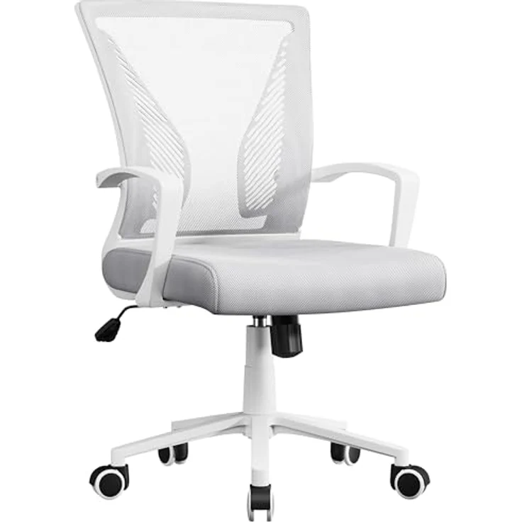 Yaheetech Bürostuhl Ergonomisch, Schreibtischstuhl mit Netzbespannung, Arbeitsstuhl mit Armlehnen, Chefsessel aus Mesh, höhenverstellbarer Computerstuhl 136 kg, atmungsaktiv, Wippfunktion Hellgrau – Bild 1