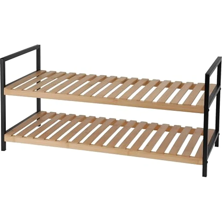 KOOPMAN Bambus Shoerack, 2-lagiges Schuhregal aus umweltfreundlichem Bambus, platzsparend und leicht montierbar