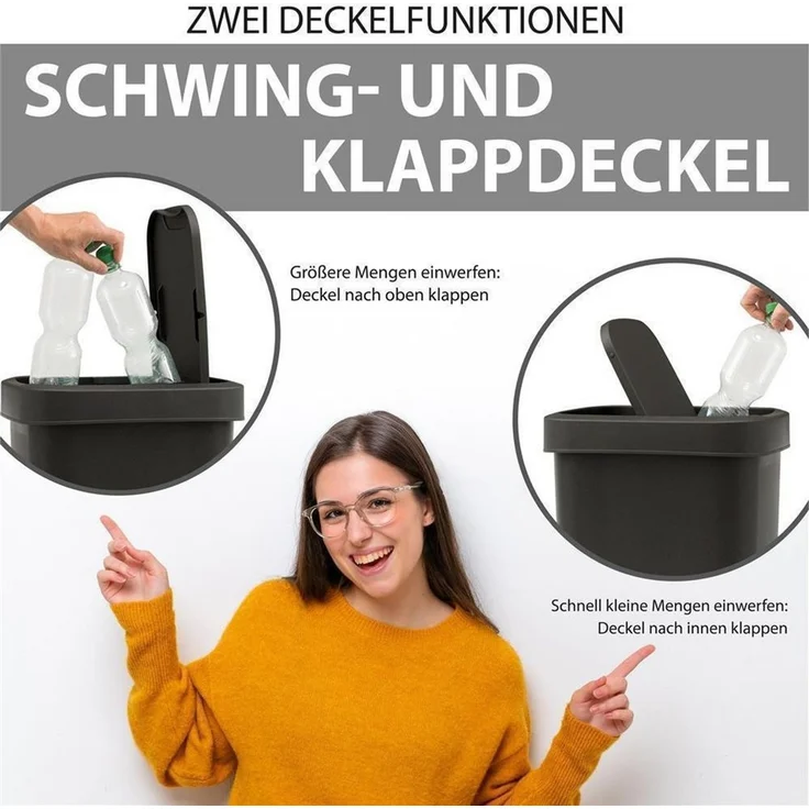Hausfelder Mülleimer Abfalleimer 25 Liter mit Klapp. Schwingdeckell, 2er Set, 2x25 l, Made in Germany, mit Klapp- und Schwingdeckel, robuste Konstruktion – Bild 3