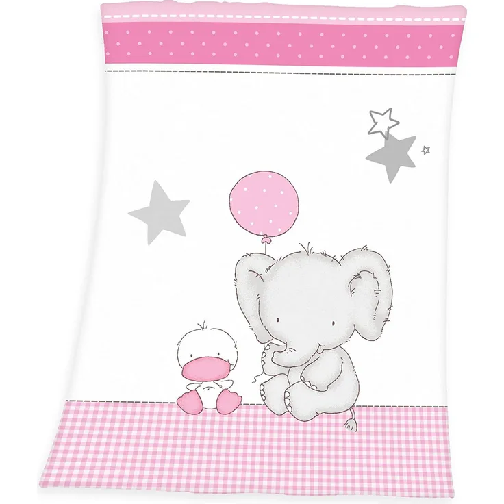 Herding Fynn Babydecke, Elefant Motiv, 75x100 cm, Microfaserflausch, Weiß/Rosa