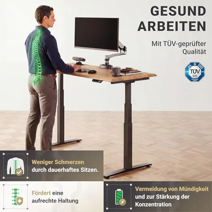 boho office® Basic Line - elektrisch stufenlos höhenverstellbarer Schreibtisch in Schwarz mit Memory-Funktion sowie einstellbaren Kollisionsschutz und Soft-Start/Stop – Bild 3
