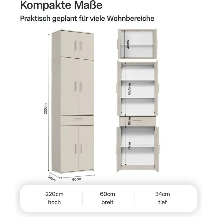 mokebo Mehrzweckschrank Der Extralange Made in Germany, Büroschrank, Aktenschrank, Flurschrank in Beige – Bild 4