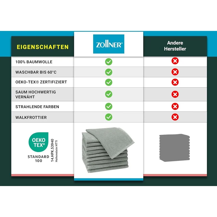 ZOLLNER Gästehandtücher, Walkfrottier (10-St), 30x50 cm, 100% Baumwolle, vom Hotelwäschespezialisten, Hellgrau – Bild 6