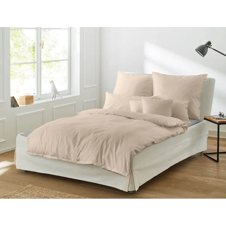 Irisette Mako-Satin uni Bettwäsche Set uni Paris 8000 beige 135x200 cm + 1 x Kissenbezug 80x80 cm – Bild 4