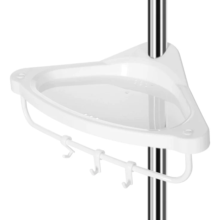 Songmics höhenverstellbares Duschregal, 95-300 cm, 4 Ablagen, 3 Haken, Weiß / Silber – Bild 8