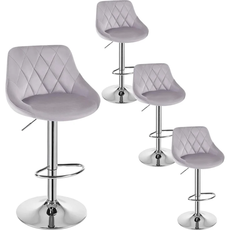 WOLTU Barhocker 4er Set, Barstuhl Höhenverstellbar, Samtsitz, Hellgrau | Drehbarer Bar Stool mit Rückenlehne und Fußstütze, rutschfeste Metallfüße, für Küche und Hausbar