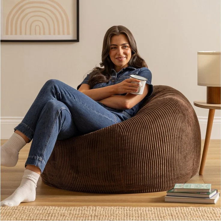 Icon Kingston Sitzsack Cord, Braun, Sitzsack Erwachsene mit Füllung, Bean Bag, Cord Sessel, Lounge Sessel, Lounge Stuhl, Schlafzimmer, Wohnzimmer, Wohnzimmer Möbel – Bild 1