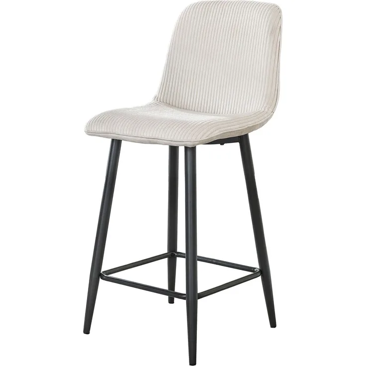 Barhocker 2er-Set Cord-Bezug, modern mit Lehne und Fußstütze, Creme, Balurne Kollektion