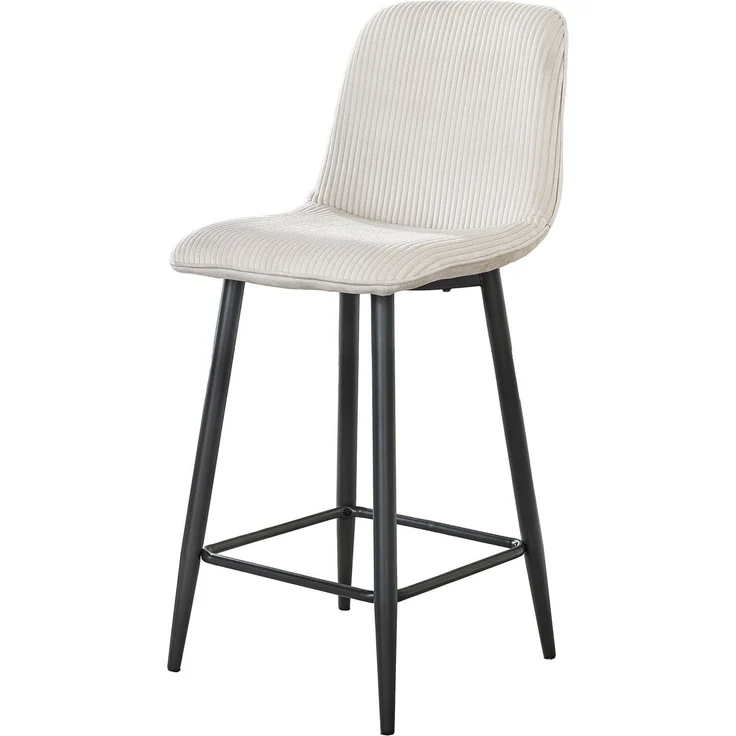 Barhocker 2er-Set Cord-Bezug, modern mit Lehne und Fußstütze, Creme, Balurne Kollektion – Bild 1