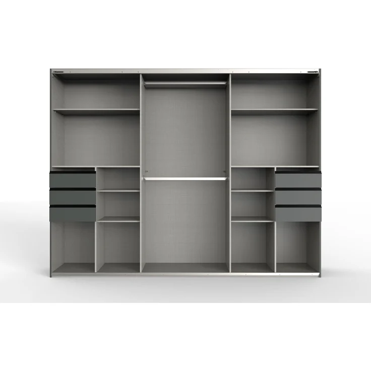 Schwebetürenschrank Kleiderschrank 273 cm Passepartout Schubladen Spiegel Weiß Grafit – Bild 2