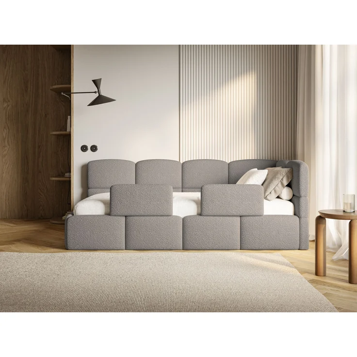 Selsey 'Cloudy' Jugendbett rechts, Matratze & Rausfallschutz, Bouclé Grau, 90x200 cm – Bild 2