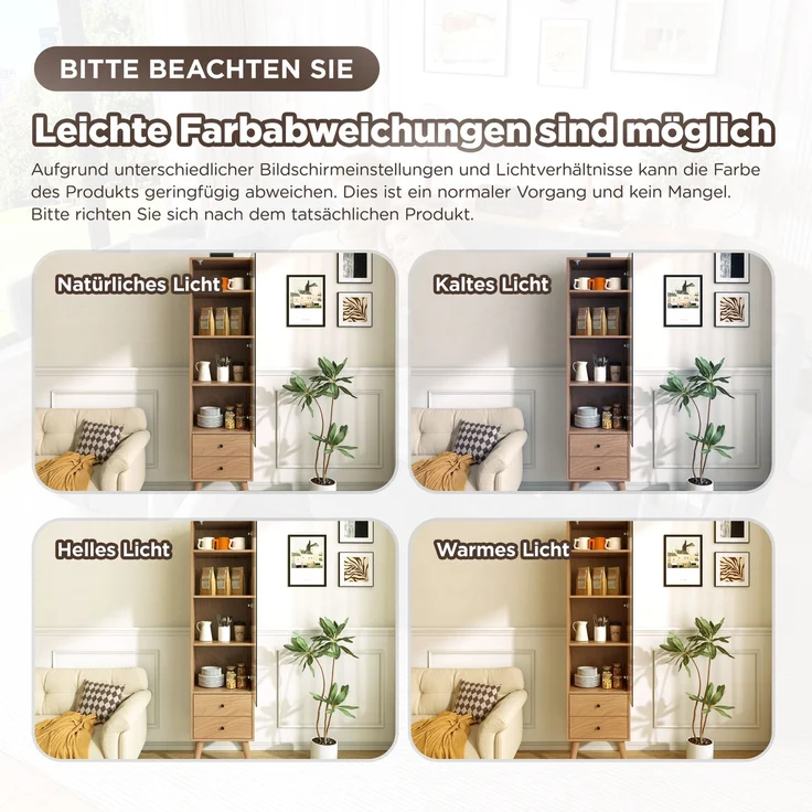 Vitrinenschrank aus MDF in Holzoptik mit Glastür, 3 höhenverstellbaren Einlegeböden und 2 Schubladen,H 160 x T 39.8 x B 35 cm – Bild 8